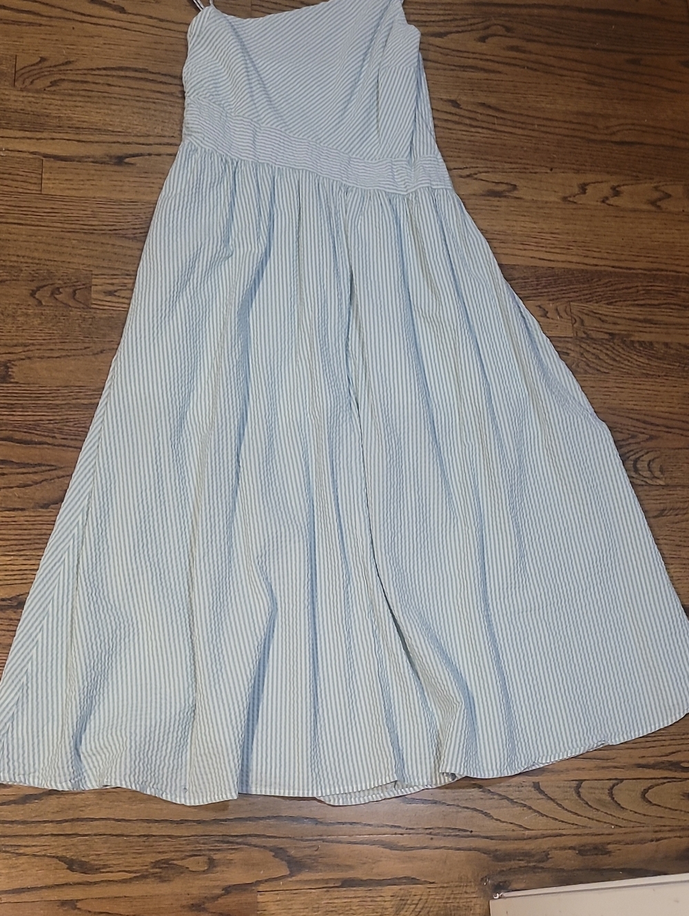 LOFT Blue and White Striped Spaghetti Strap Maxi Dress